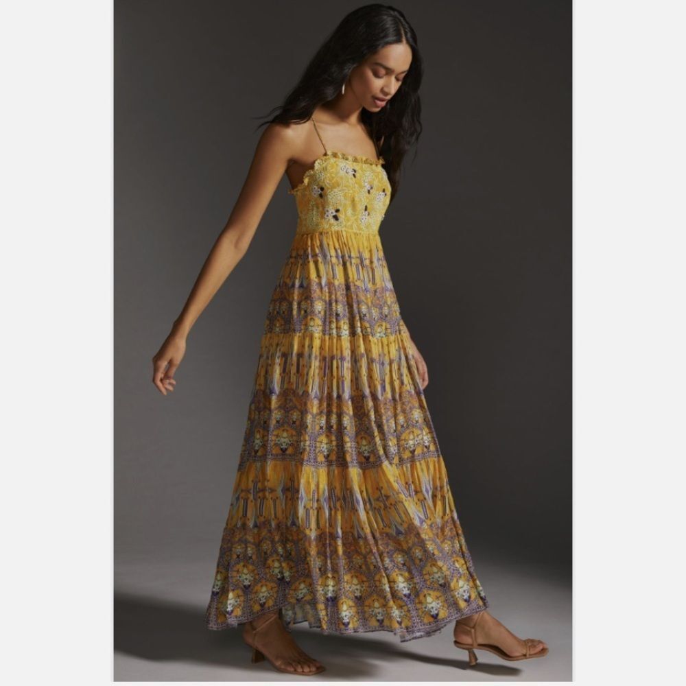Size 6 Anthropologie Bhanuni By Jyoti Printed Jacquard Maxi Dress
